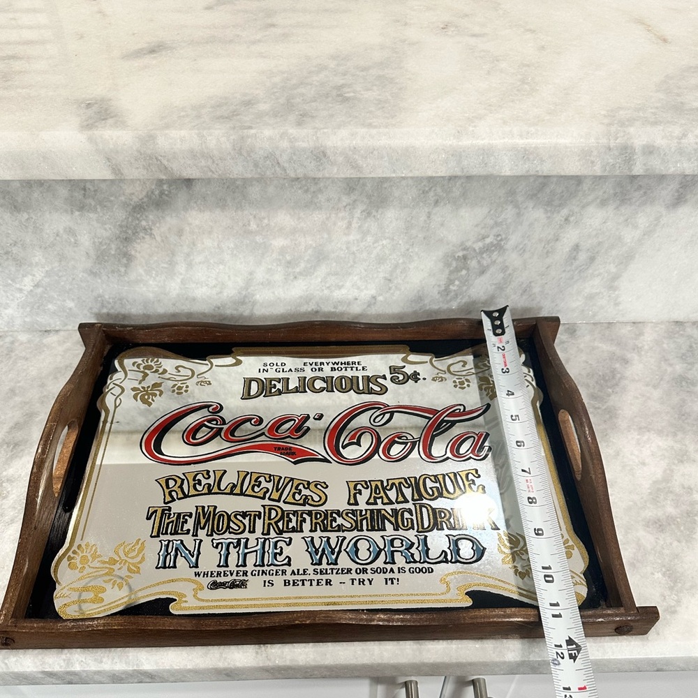 Vintage Coca-Cola “Delicious” Drink Tray with Wooden Frame / Handles - Picture 6 of 7